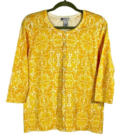 Carole Little Cotton Blend Yellow & White Floral Button Down Cardigan Sweater 1X - Picture 1 of 13